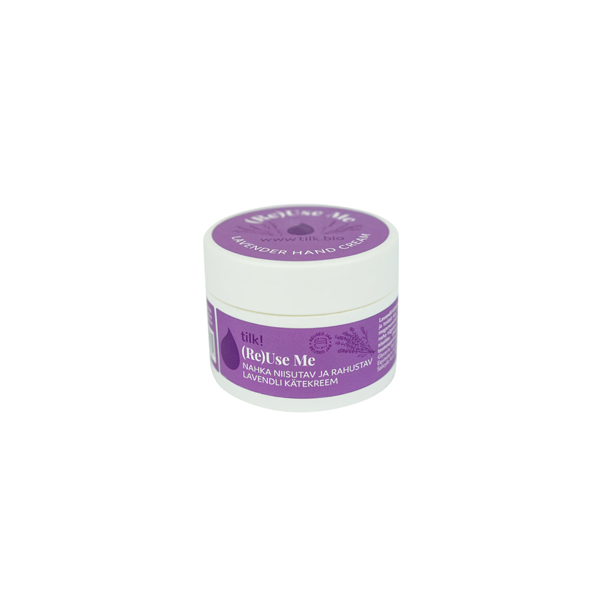 Tilk lavender hand cream 50ml in a small purple and white jar for soothing and moisturizing skin