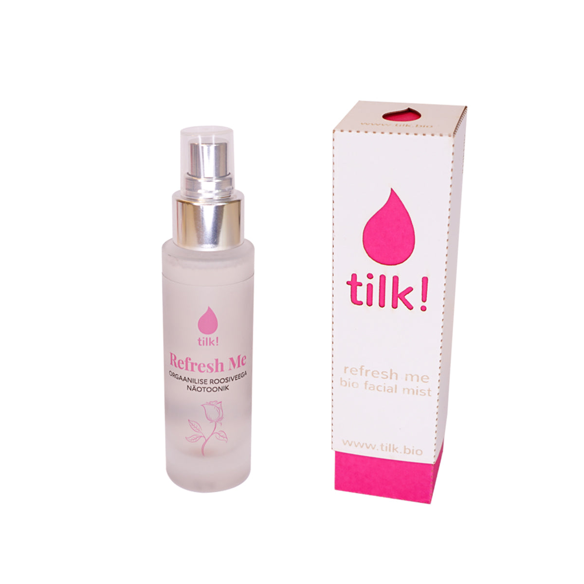 Tilk probiotic facial toner Refresh Me bio facial mist in clear spray bottle with matching box
